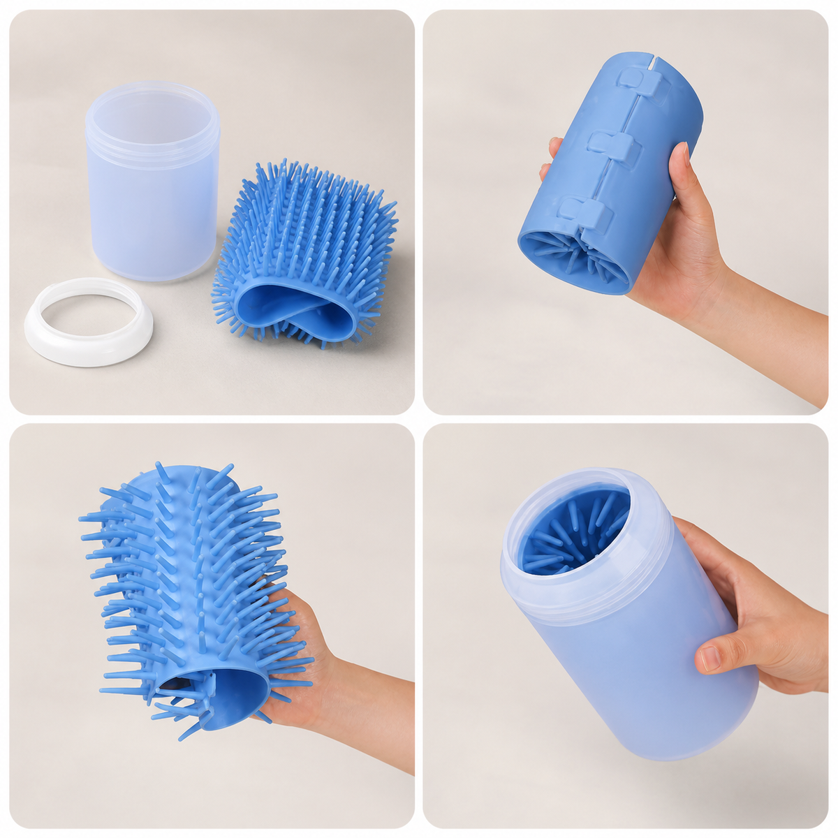 Removable silicone dog paw cleaner cup being rinsed after use