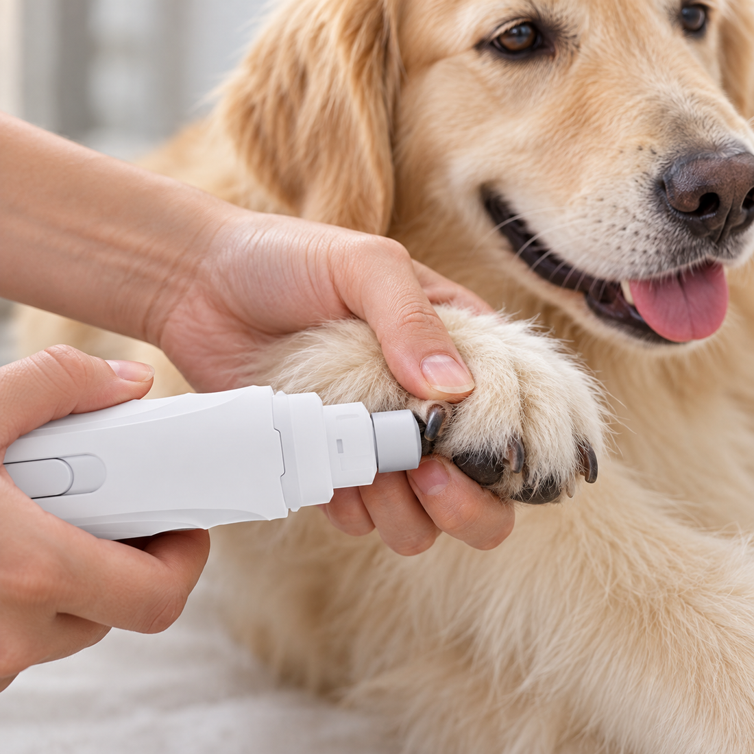 Gently filing a dog's nail with the grinder